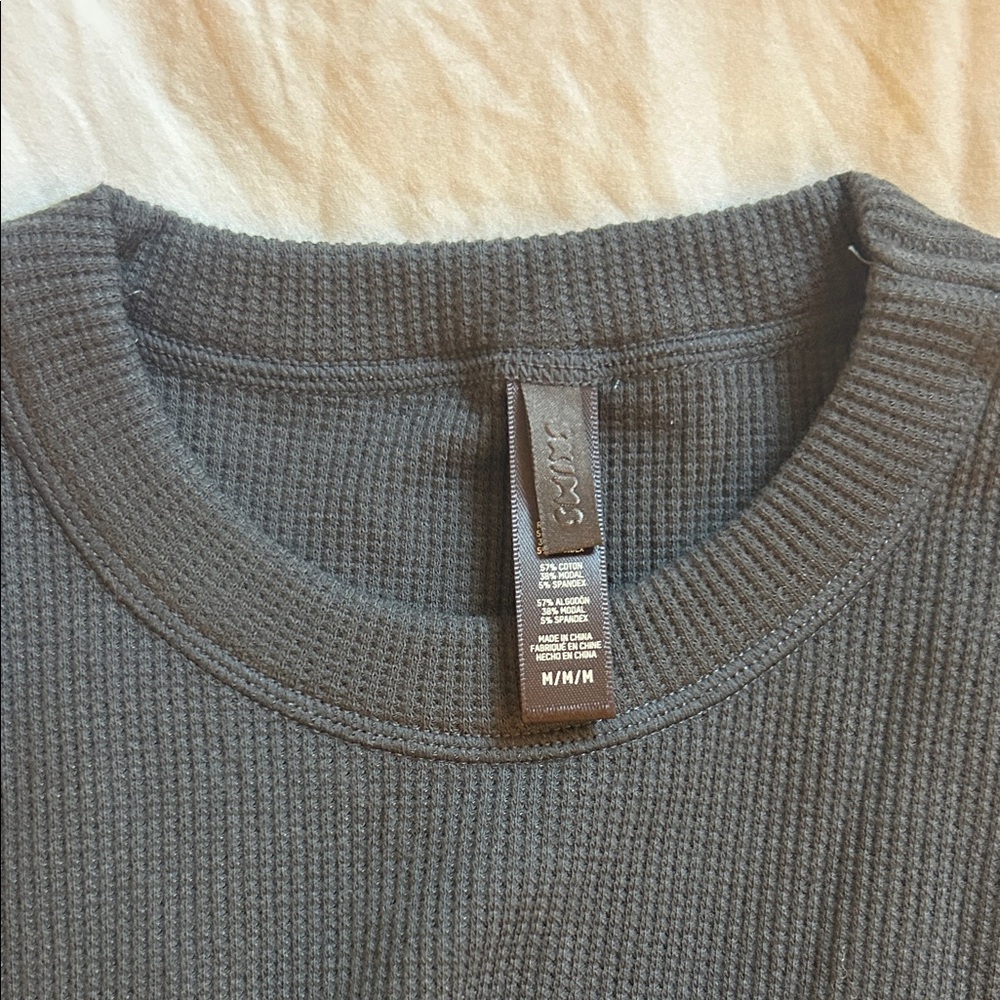 SKIMS Ash Grey Waffle Long Sleeve Maxi Dress